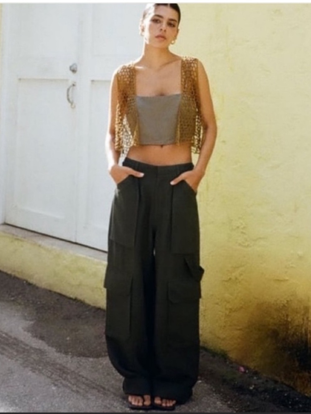 Zara satin black CARGO TROUSERS NWT Medium